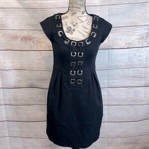 Nanette Lepore Dress Metal Accents Sleeveless Black Scoop Neck Size 6